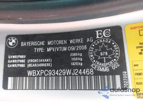 2009 BMW X3 xDrive30I from USA, damaged, VIN WBXPC93429WJ24468
